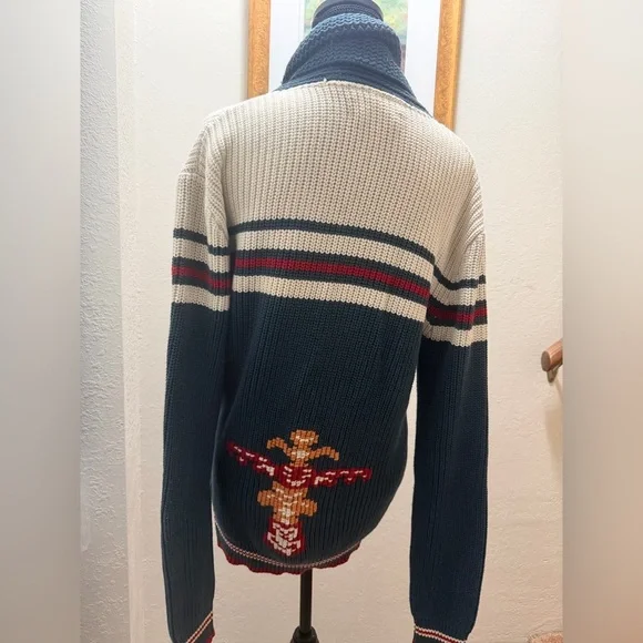 The J. Peterman Company  Small 100% Cotton vintage-style Cowichan knit zip-up - Picture 9 of 14